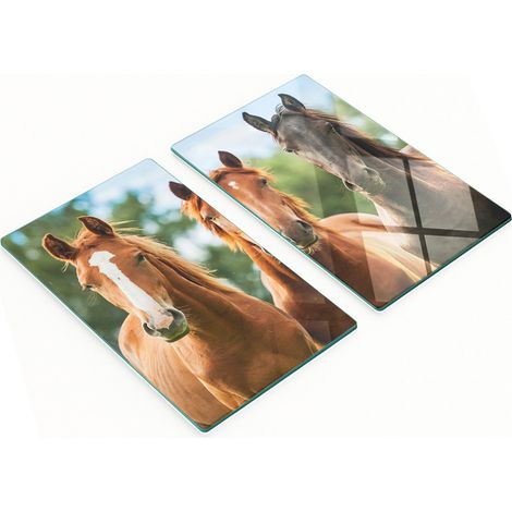 Tablas de cocina decorativas multifuncionales de vidrio con dise帽o de tres caballos, 2x30x52 cm.