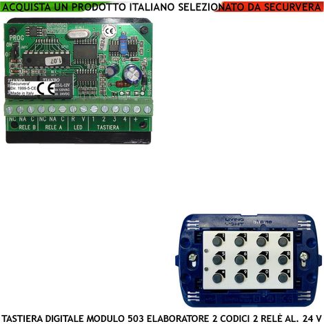 Tastiera Apri Porta da Incasso Digitale Per Modulo 503 Set Elaboratore Remoto Gestisce 2 Attivazioni Antifurto Alimentazione 24 Vcc Codici DTMF 6 Cifre 2 Led e 2 Relè Con Funzioni Programmabili IP44 (1/3)