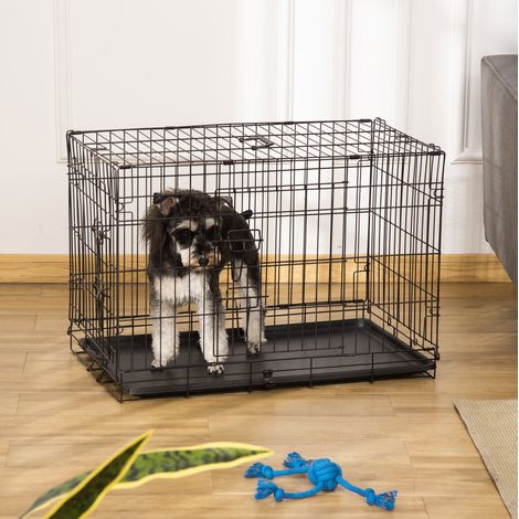 Jaula para mascotas (76x46x52 cm), plegable, con asa, para interior y exterior, ABS negro (1/5)
