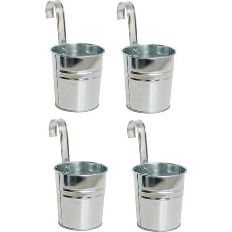 4-teiliges Set hängender Metallblumentöpfe, 10 cm große Hängeblumenkübel mit abnehmbarem Haken für Balkon, Zaun, Garten, Heimdekoration (Silber) (1/5)