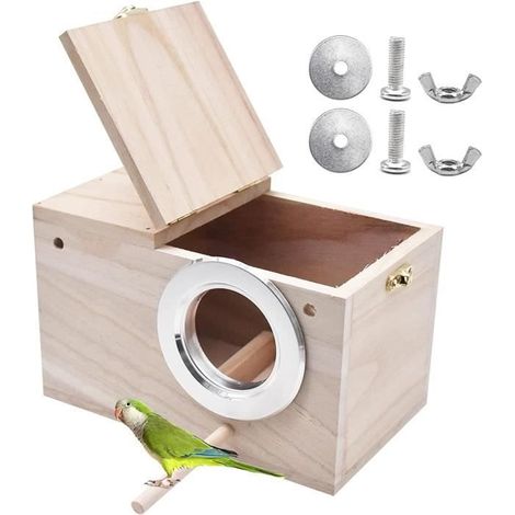 Nid d'oiseau - Elevage - Bois - 12x12x19,5 cm - Pour perroquets et oiseaux exotiques - Durable et sûr (1/4)