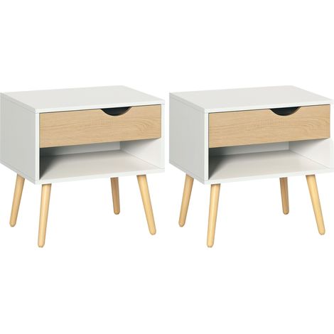 Set de 2 Mesitas de Noche Mesa Auxiliar con 1 Cajón y Estante de Almacenamiento para Dormitorio Salón Cama Oficina Estilo Moderno 50x39x51 cm (1/5)