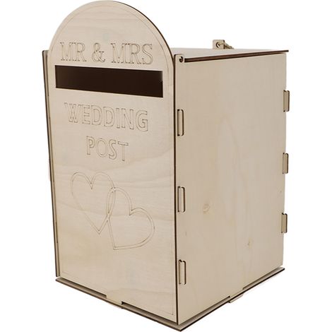 Boîte aux lettres de mariage en bois avec serrure et clé, en contreplaqué artisanal vintage, boîte postale élégante pour réception, anniversaire de mariage, fête, forme cœur. (1/5)