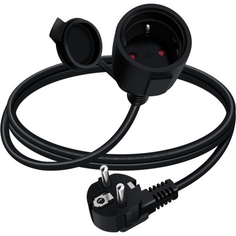 Rallonge Schuko Cable Courte 16A 250V Câble D'extension Schuko Court Coudée 2 AC Prise IP44 pour Utilisation Extérieure ou Intérieure (Noir, 1 m) (1/5)