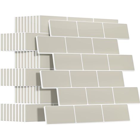 Plus épais Adhesive pour Cuisine Salle de Bain, Faux Carrelage Adhesif Mural, Style Métro Beige 3D, 10 Pièces (1/5)