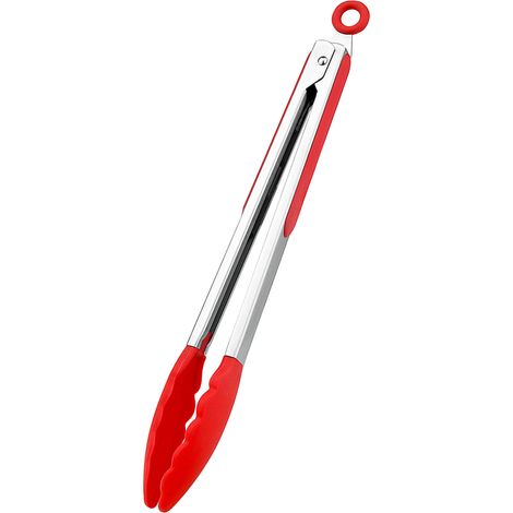 Küchenzange, hitzebeständig, rutschfest, aus Silikon, Grillzange, rot, 30 cm (1/5)