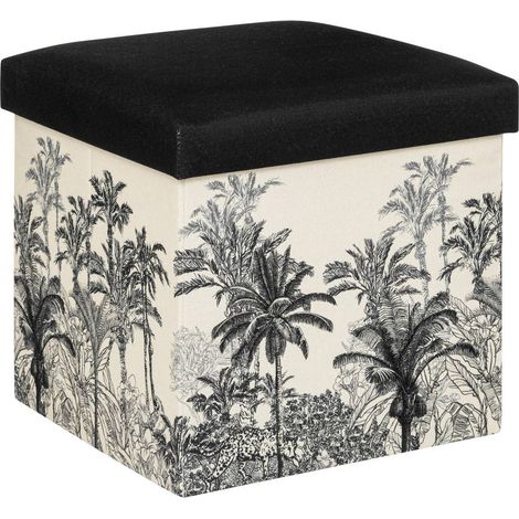 Puff plegable Benicio madera - blanco y negro - Atmosphera créateur d'intérieur