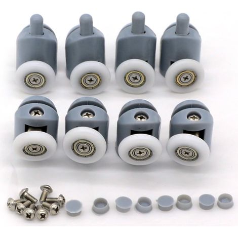 8 Stück Duschwagen Set für Duschschienen (20-27 mm) - Leise Kunststoff-Laufröllchen für Schiebetüren - Einfach zu Montieren & Rostfrei