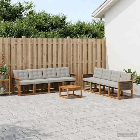 vidaXL Outdoor-Sofagarnitur mit Kissen 9 pcs Natürlich und Hellgrau (1/5)