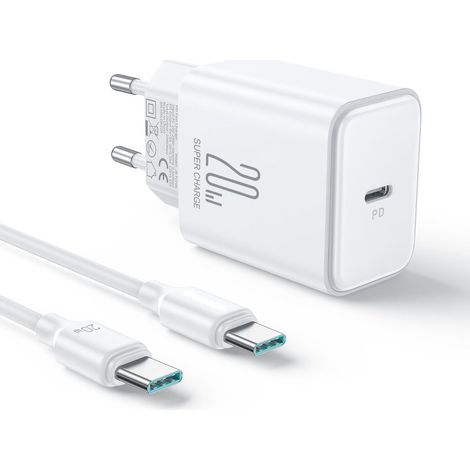 Cargador rápido NEXTBATT de 20 W PD + cable USB-C de 60 W, 1 m - Blanco