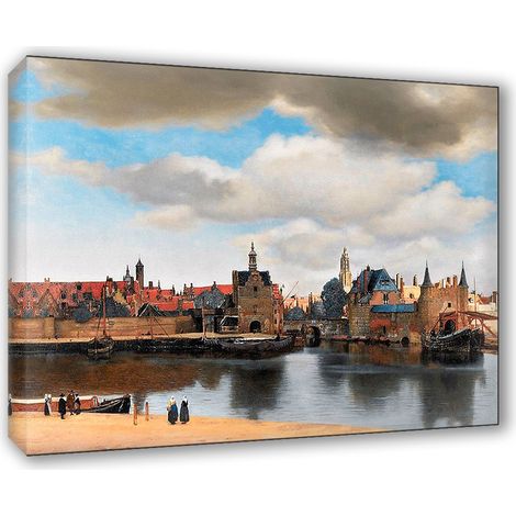 Lupia - Quadro su Tela il Meglio dell'Arte, 70x100 cm VEDUTA DI DELFT - VERMEER, Riproduzione d'Arte su Tela, Montato su Telaio in Legno 3 cm, Made in Italy (1/4)