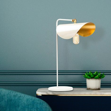 Lampe de table moderne blanche, abat-jour galbé SINOP (1/5)