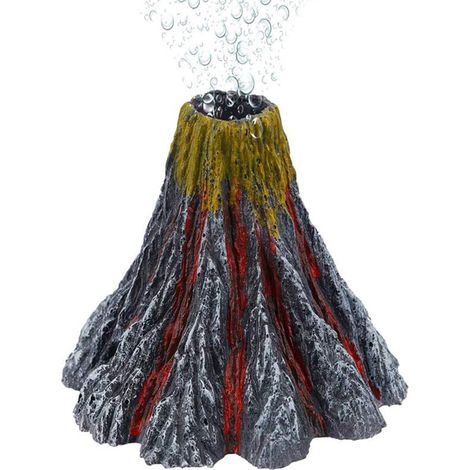 Décoration volcanique réaliste en résine avec diffuseur d'air et éclairage LED rouge pour aquarium : embellissement et oxygénation. (1/5)