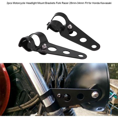 Lot de 2 fixations phare moto fourche racer 28-34 mm acier inoxydable noir pour Honda Kawasaki 15x5.8 cm (1/5)