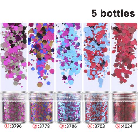 Paillettes pour slime, paillettes extra fines en pots saupoudreurs, idéales pour le slime, les loisirs créatifs, le vernis à ongles, le scrapbooking, la peinture, lot de 5 (1/5)