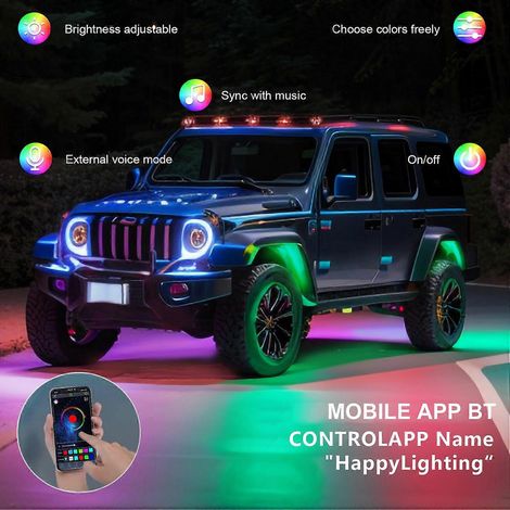 LED-Unterbodenbeleuchtung, 6-teilig, mehrfarbige LED-Leuchten, Helligkeitsregelung, wasserdicht, mit App-Steuerung (Bluetooth), 24-Tasten-Steuerung