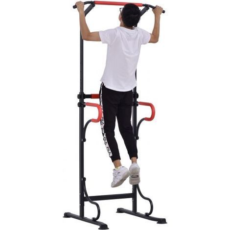 EASYCOMFORT Barra per Trazioni Power Tower Stazione Fitness Multifunzione con Altezza Regolabile 171-219cm Nero Rosso