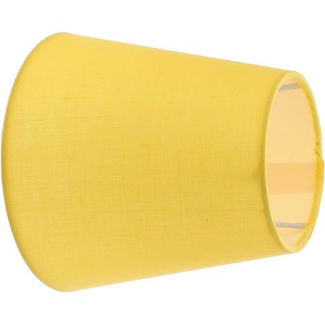 Abat-jour Cylindrique - 1 Pièce - Tissu Lin Jaune - Douille E14 - Salon Chambre Bureau - 14x14x13 cm (1/5)