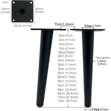 Lot de 4 pieds de table en métal de 30 cm de long pour meubles modernes : commode, armoire, bureau, pouf, chaise. Pieds de remplacement pour meubles, support de charge jusqu'à 800 kg. (1/3)