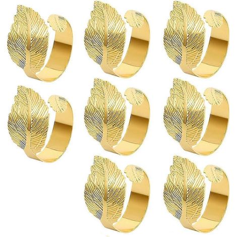 Set mit 8 goldenen Serviettenringen, Blattmuster, Tischdekoration (1/5)