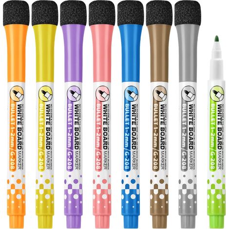 Lot de 8 marqueurs magnétiques effaçables à sec pour tableau blanc avec gomme à pointe fine pour enfants (1/5)