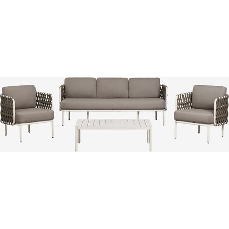 SKLUM Gartenset mit 3-Sitzer-Sofa, 2 Sesseln aus geflochtenem Tevary-Seil und Aluminium-Couchtisch Boleni                                   