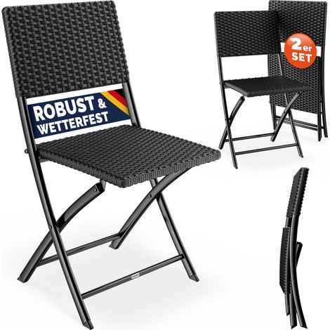 CASARIA® Polyrattan Klappstuhl Set 120kg Belastbarkeit Platzsparend Klappbar Leicht Tragbar Wetterfest Garten Terrasse Balkon Camping Stuhl Sessel 2er Set Schwarz (1/5)
