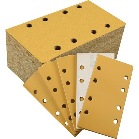 50 Feuilles Abrasives 93 x 185 mm 8 trous P240, Pour Ponceuse Orbitale Sur Bois, Métal, Peinture, Plastique (1/5)