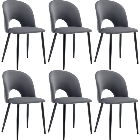 Lot de 6 Esszimmerstühle, Polsterstühle mit Rückenlehne, Samt und Metall, Grau (1/5)