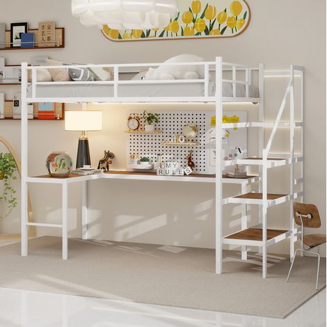 letto contenitore 90x190 con scrivania angolare bianco HAVRYA (1/5)
