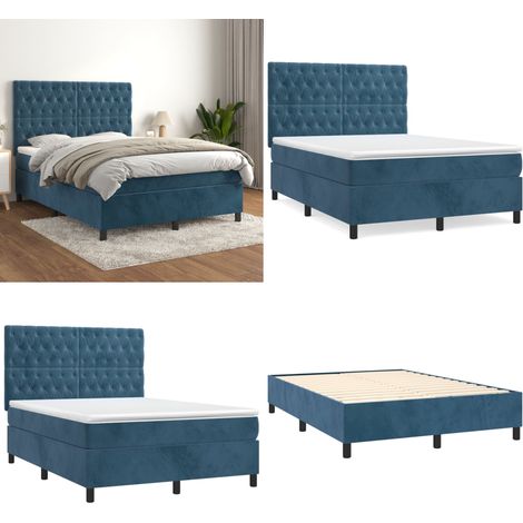 Boxspringbett mit Matratze Dunkelblau 140x200 cm Samt - Boxspringbett - Samtbett - Doppelbett - Dunkelblaues Bett - Bett Mit Kopfteil - Home & Living (1/5)