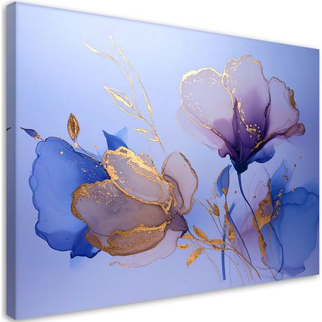 Stampe su Tela, Fiori blu con strisce dorate - 30x20 (1/2)