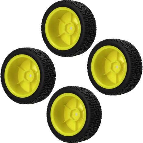 Satz mit 4 gelben Gummireifen für 1/10 RC-Sportwagen, die hervorragende Dämpfung und hohe Verschleißfestigkeit bieten. (1/4)