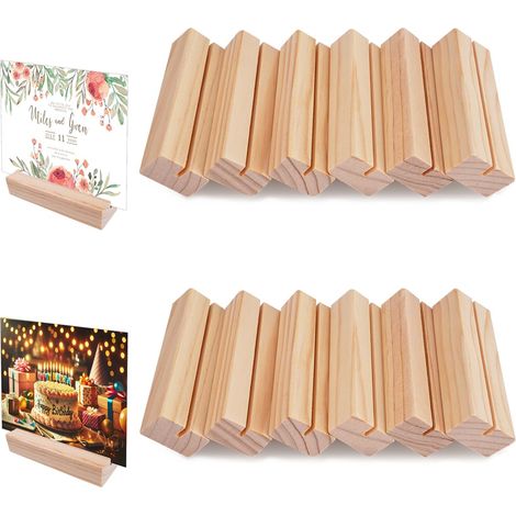 12 Pièces Porte Carte Bois, 100×30×20mm, Attrayant et Durable Porte Menu Mariage et Restaurant, Support Photo en Bois Naturel, pour Mariage, Restaurants, Mariages, Banquets, Fêtes (1/5)