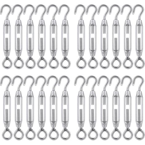 Lot de 24 tendeurs de fil M4 réglables à crochet et œillet - Tendeurs de câble en acier inoxydable 304 robustes pour fil de jardin, clôture, suspension extérieure (1/5)