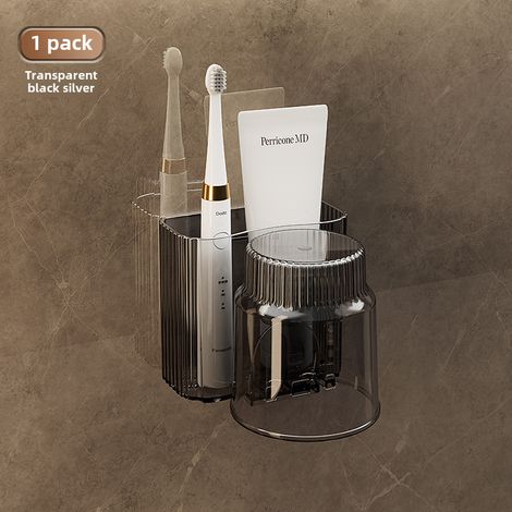 Gestreifter Zahnbürstenhalter, Wandaufbewahrungsset ohne Bohren, für Badezimmer, Großhandel (CK8517 wandmontierter Zahnbürstenhalter mit Becher, ohne Bohren)
