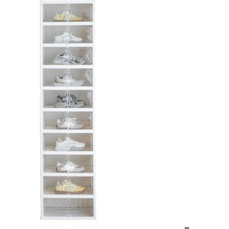 Armadio per scarpe trasparente a 10 piani - protezione anti-polvere - installazione senza attrezzi - stile minimalista bianco (1/5)
