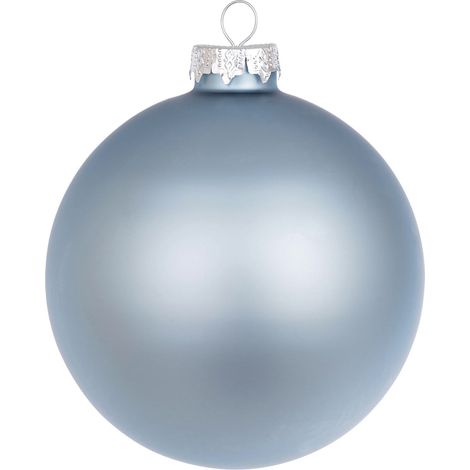Palline per albero di Natale in vetro decorate color Celeste Polvere Opaco -4 sfere da 10 cm