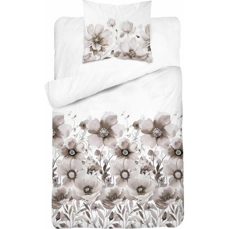 Satin Bettwäsche 140x200 Beige Blumen (1/5)