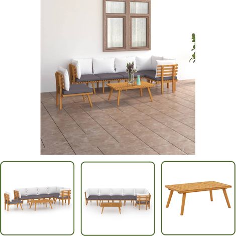The Living Store 7-tlg. Garten-Lounge-Set mit Kissen Massivholz Akazie - Gartenmöbeln - Loungemöbel - Esszimmergarnituren - Holztisch - Gartentisch (1/5)