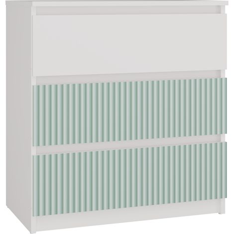 ASTER T3 - Cómoda para niños - 70x40x77 - 3 cajones - Mueble de almacenaje moderno - Blanco y verde (1/3)