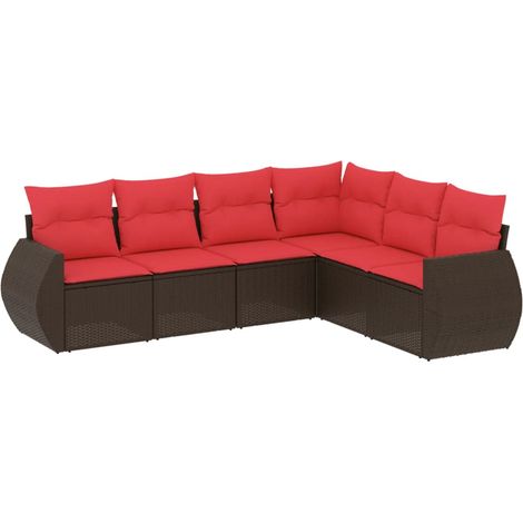 6-teiliges Gartensofa-Set mit Kissen, braun, Polyrattan vidaXL (1/5)