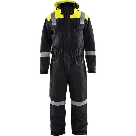 Combinaison de travail manches longues à capuche détails fluo hiver 6787 - Noir/Jaune fluo 42 (1/4)