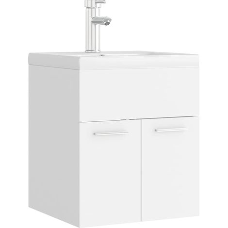 Mobile Bagno Armadio da Bagno con Lavabo Integrato Bianco in Legno Multistrato (1/5)
