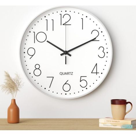 Wall Clock, 30CM (12 Inch) Modern Silent Wall Clock (White Black Character)
