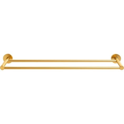 BALNEO - double barre porte-serviettes en acier inox doré brillant - porte-serviettes 60 cm QUBE inoxydable - barre de salle de bain (1/2)