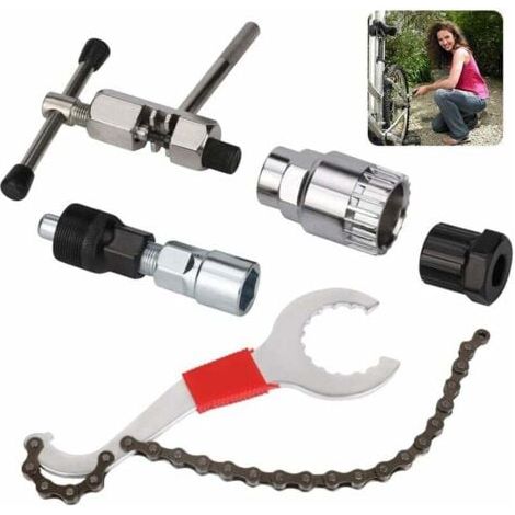 Outil de démontage de cassette de vélo, outil de réparation de vélo, outil de démontage de vélo, outil de réparation de vélo, extracteur de pédalier, ensemble fouet et extracteur de chaîne (1/5)