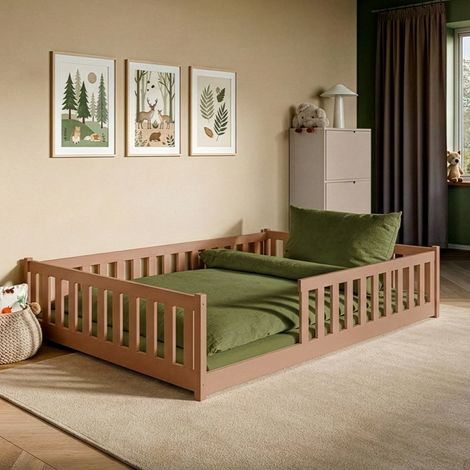 Bett auf dem Boden 140x200 inkl. Lattenrost Maya Braun