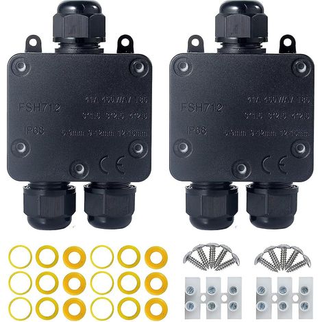 Boîte de jonction étanche IP68 à 3 voies pour câbles de 5 à 15 mm de diamètre, lot de 2 (1/5)