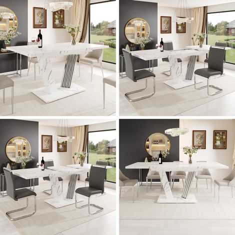 Table à manger extensible 120-160 cm marbre piètement papillon design moderne (1/5)